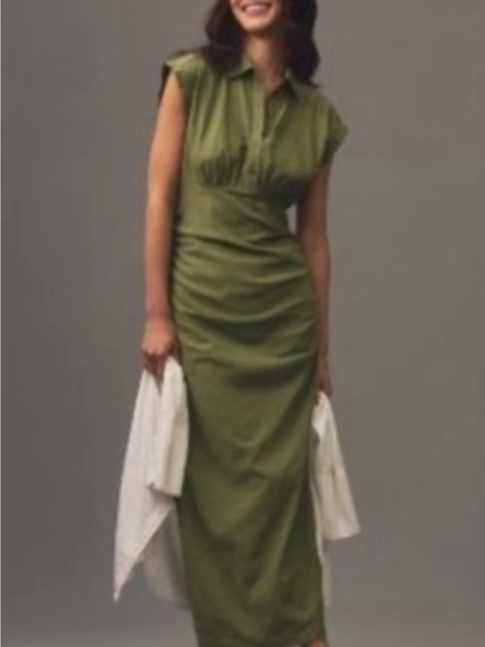 Moss Green Anthropology linen dress- NWT Size M